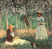 Claude Monet In the woods at Giverny Blanche Hoschede at her Easel with Suzanne Hoschede Reading china oil painting artist